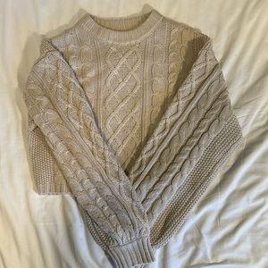 Cropped cream cable knit sweater